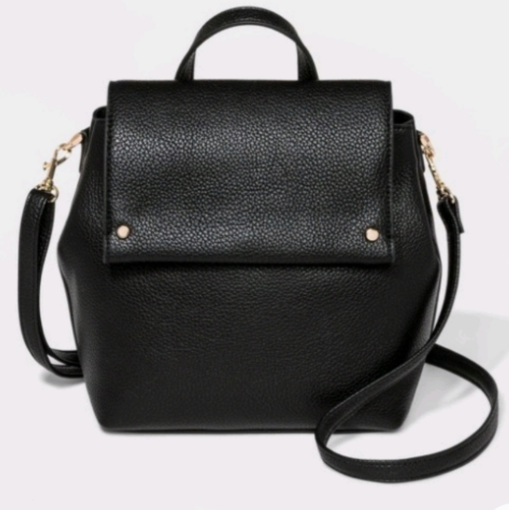 NWOT Black Flap Mini Convertible Backpack purse